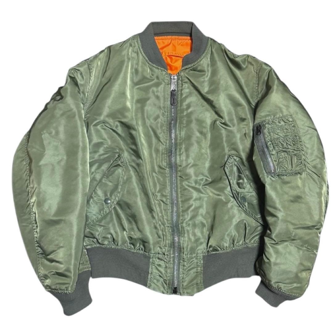 ALPHA 90s USA製 MA-1 短丈 ボンバージャケット セージ L