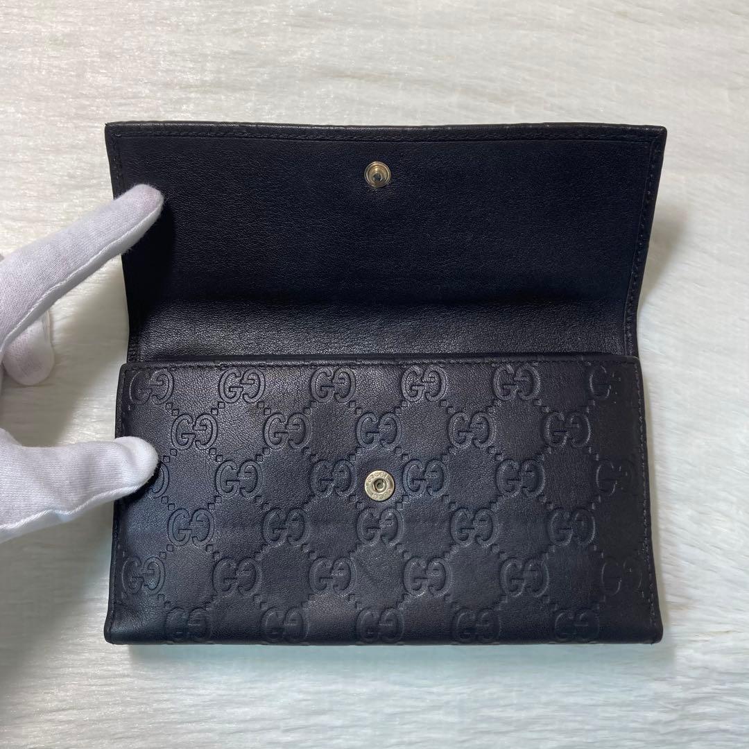 早い者勝ち　美品　GUCCI グッチ　三つ折り　財布　シマ　レザー　エンボス　茶