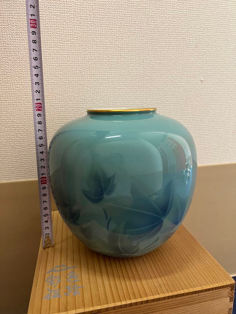 1123 深川製磁　色絵彩磁　芙蓉　花瓶　未使用