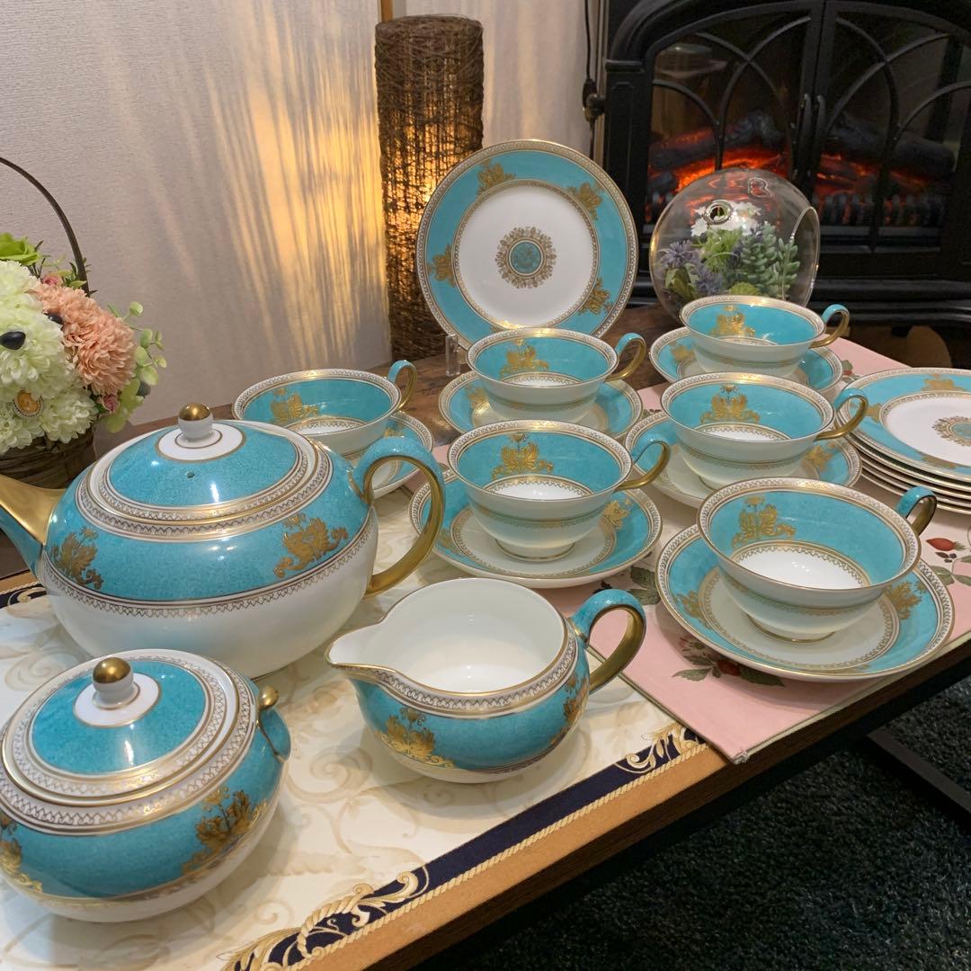 未使用　ウェッジウッド コロンビア　パウダー　ターコイズ　ティーカップ　ポット