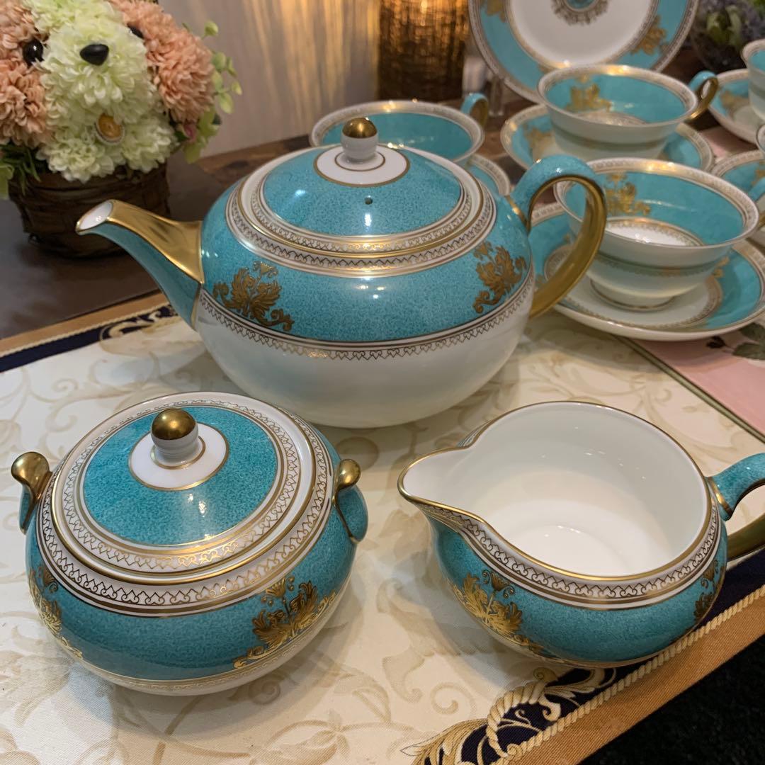 未使用　ウェッジウッド コロンビア　パウダー　ターコイズ　ティーカップ　ポット