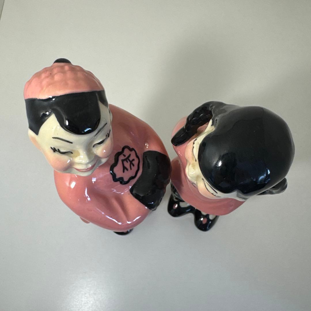 男女の陶器製置物 ピンク　ビンテージ オリエンタル　50s セラミックアーツ