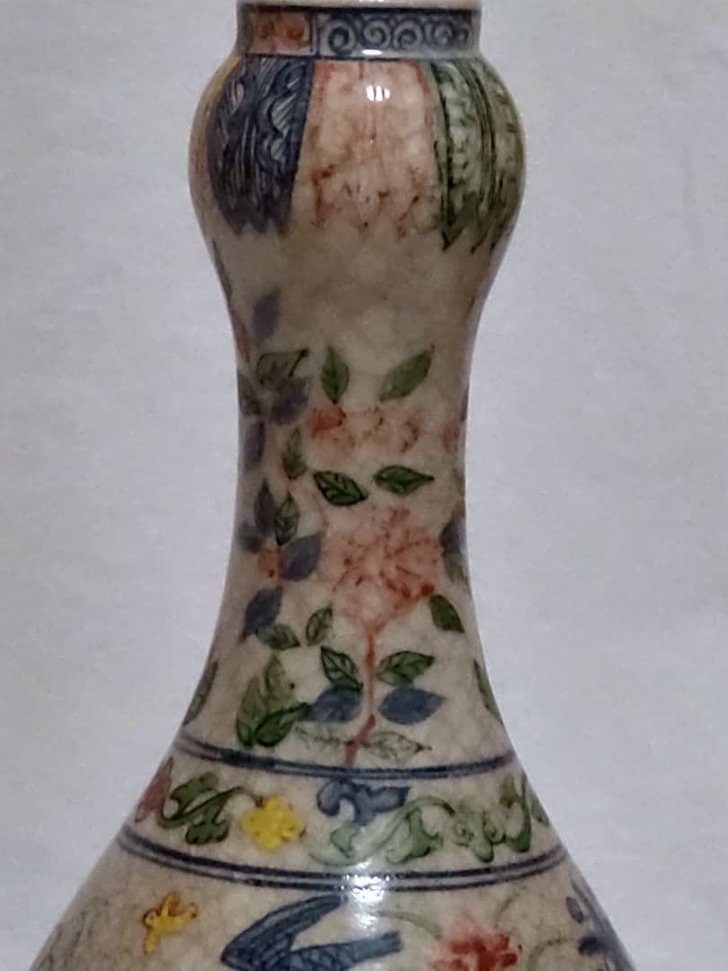 中国美術　骨董　五彩花鳥図　万暦　花瓶