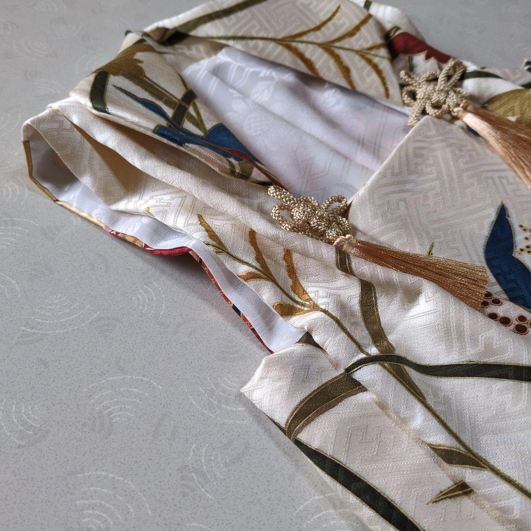 七五三３歳男の子の個性的な正絹鶴柄手縫いの被布(中綿無し）