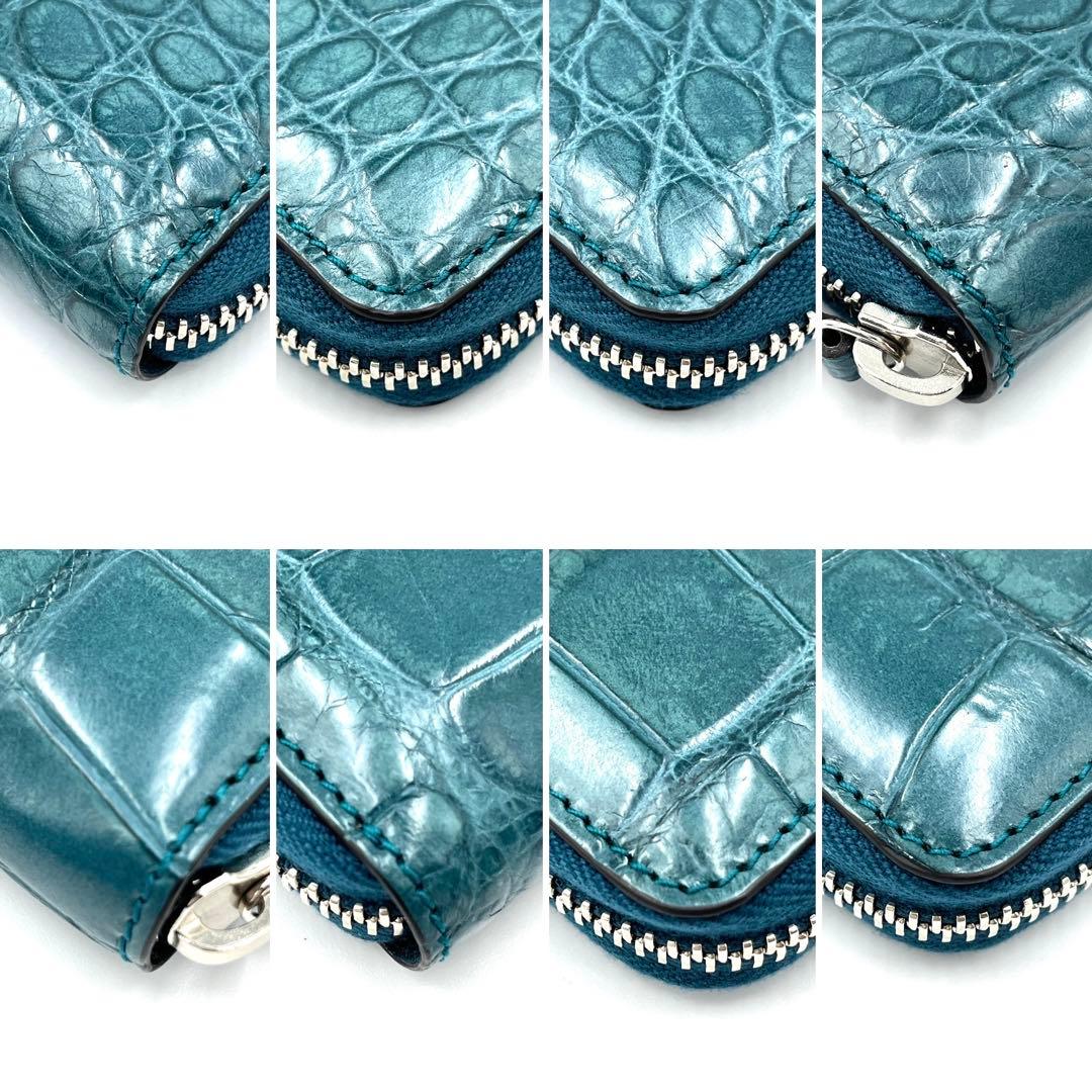 【未使用保管品】グッチ ケース クロコ ラウンドジップ ターコイズブルー