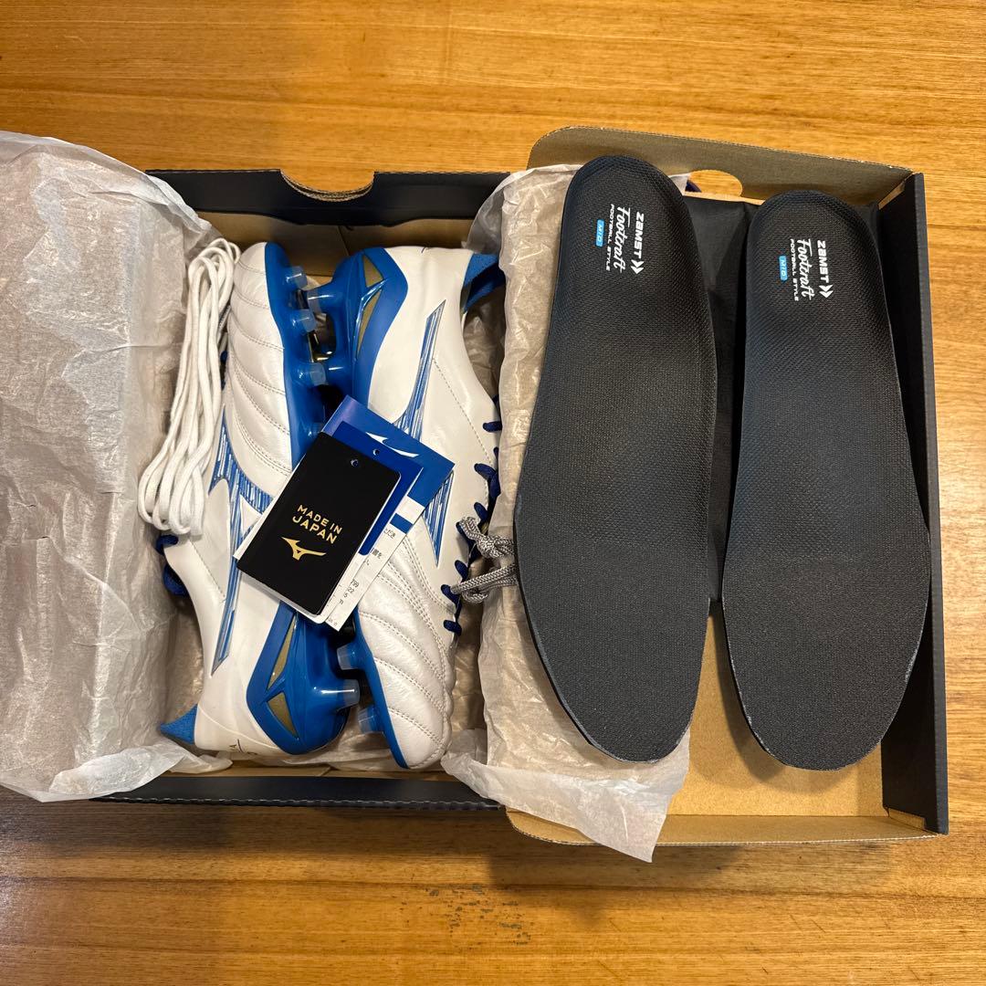 モレリアネオ4 27cm ホワイト/ブルー ゼログライド紐＆ザムストインソール付