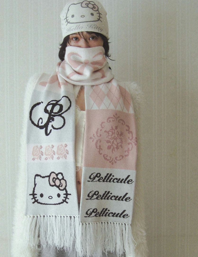 HELLO KITTY hug knit muffler / white キティ