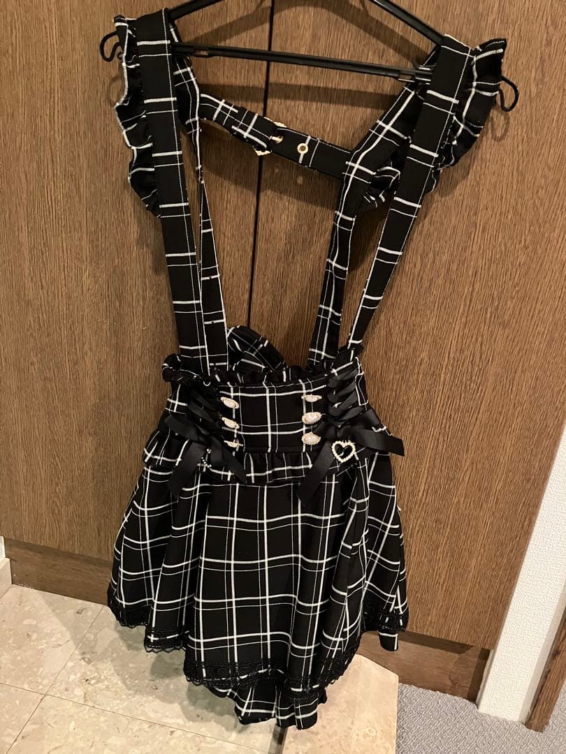 LIZLISA レースアップサスペンダー付スカパン　ブラックチェック