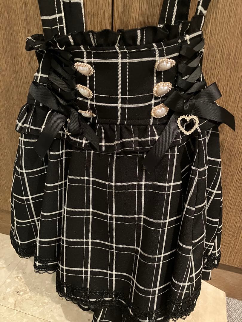 LIZLISA レースアップサスペンダー付スカパン　ブラックチェック