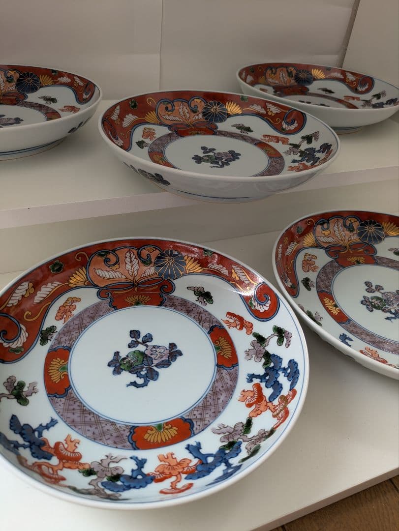 【値下中】源右衛門窯 染錦 古伊万里風松絵 5枚