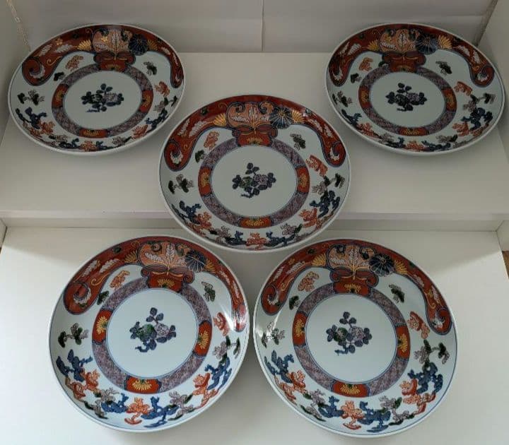 【値下中】源右衛門窯 染錦 古伊万里風松絵 5枚