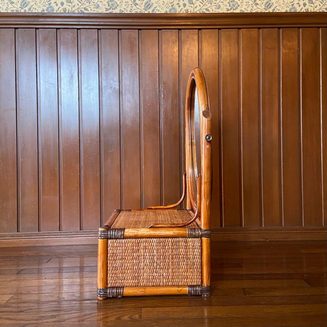 アンティーク　ラタンドレッサー　ミニ鏡台　昭和レトロ　籐製