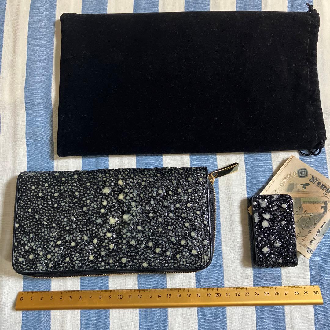 新品スタースティングレイ ラウンドジッパー高級財布ウォレット 梅花皮カイラギ