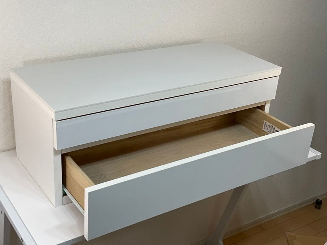 ホワイト木製キッチン2段引き出し(レール式)￼