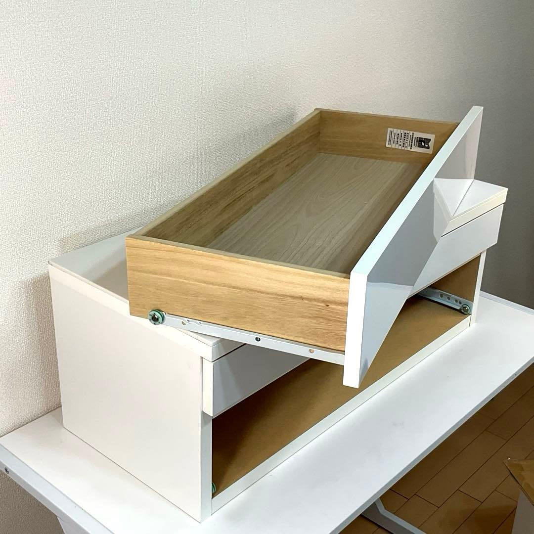 ホワイト木製キッチン2段引き出し(レール式)￼