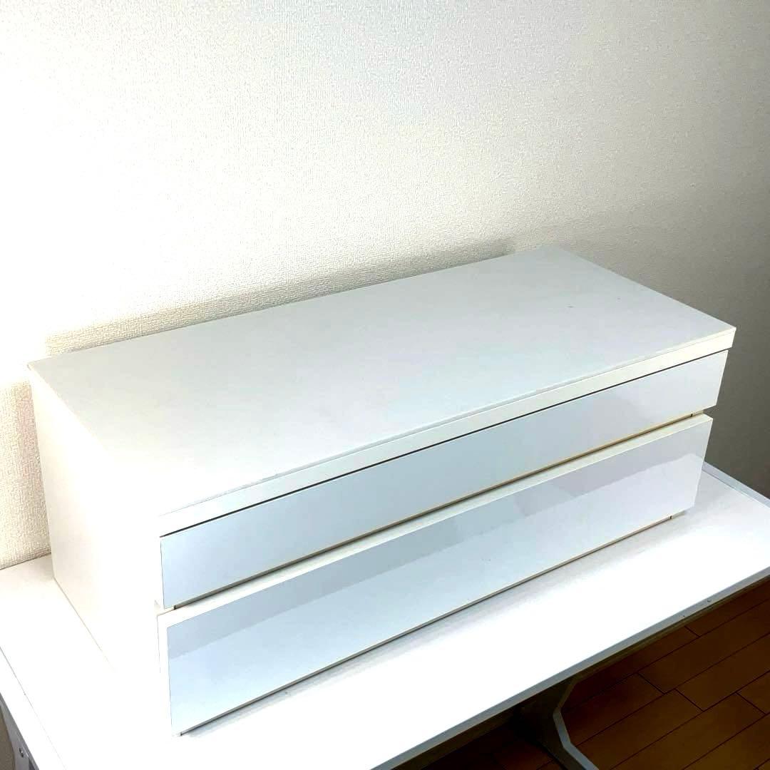 ホワイト木製キッチン2段引き出し(レール式)￼