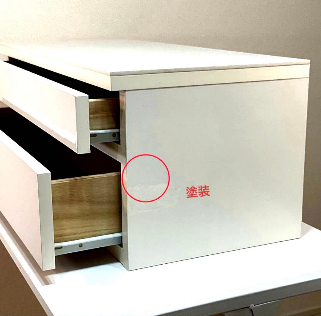 ホワイト木製キッチン2段引き出し(レール式)￼