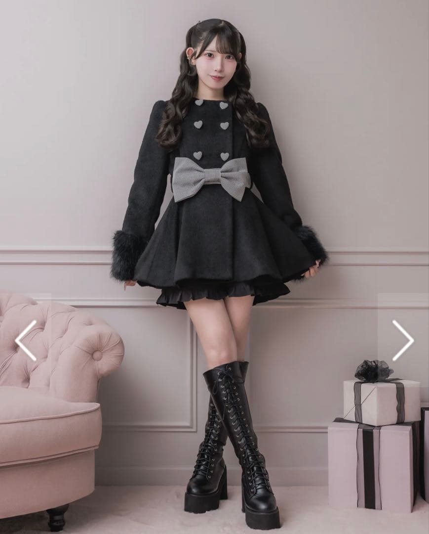 pium ピウム ハートボタンリボンベルトシャギー コート アウター