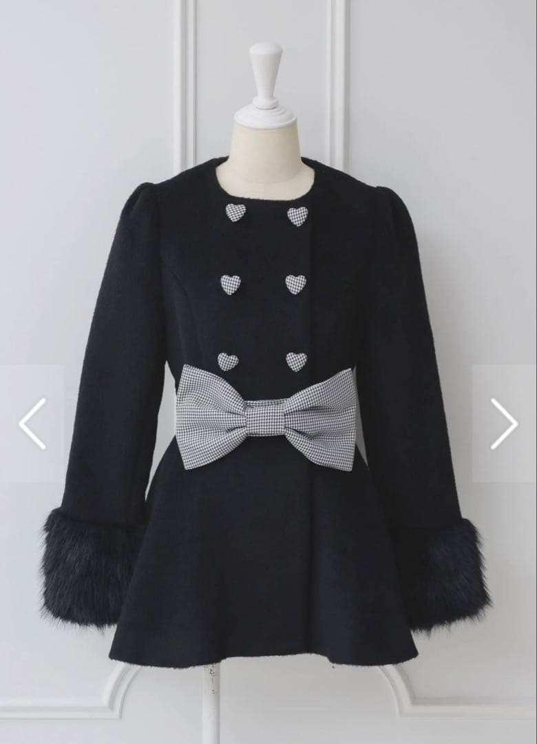 pium ピウム ハートボタンリボンベルトシャギー コート アウター