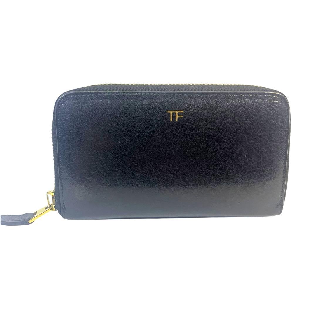 TOM FORD ラウンドファスナー　長財布　TFロゴ　ゴールド金具