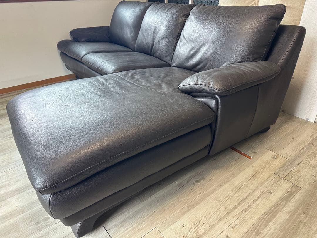 iDC 大塚家具 ソファ L型 220cm x 160cm 3人掛け 総革張り