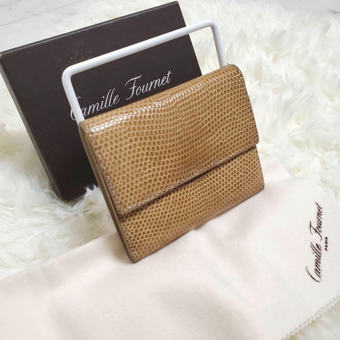 美品 カミーユフォルネ 希少 リザード ケース 箱付き ベージュ 定番人気