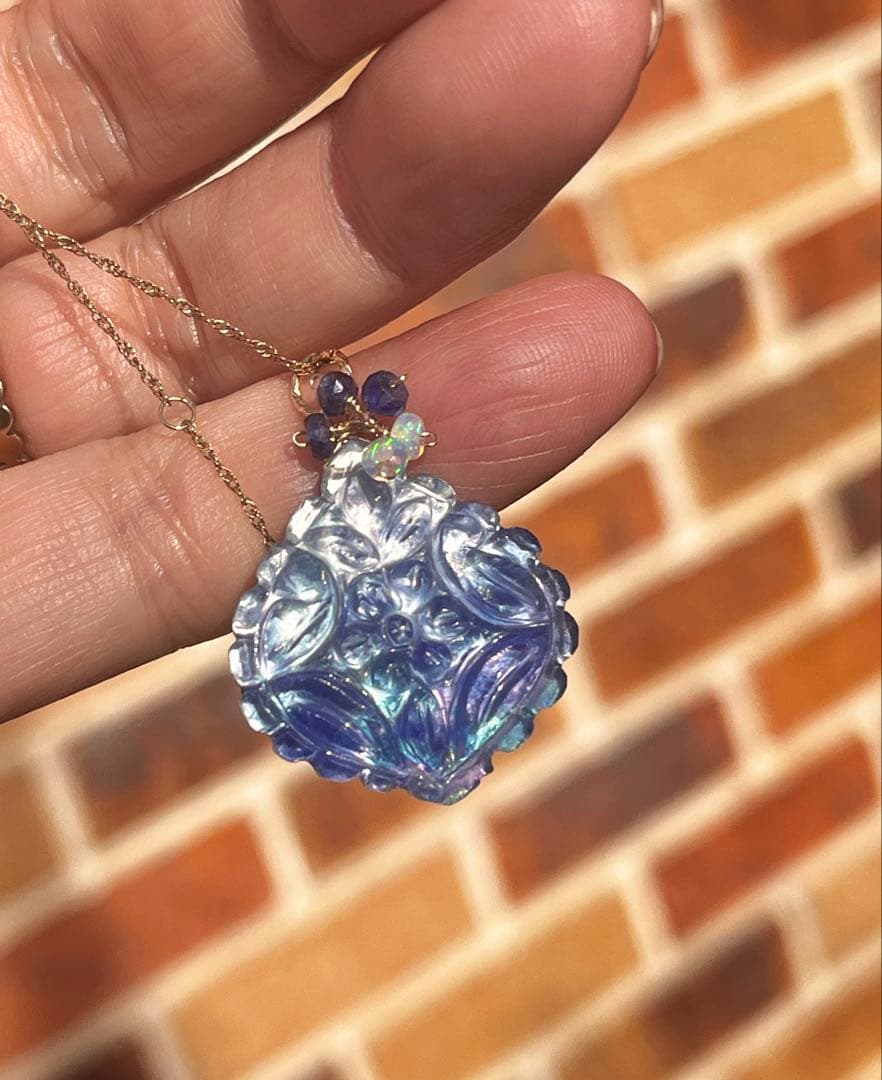 ラピスラズリ×マザオパ×水晶のトリプレットカービングPT