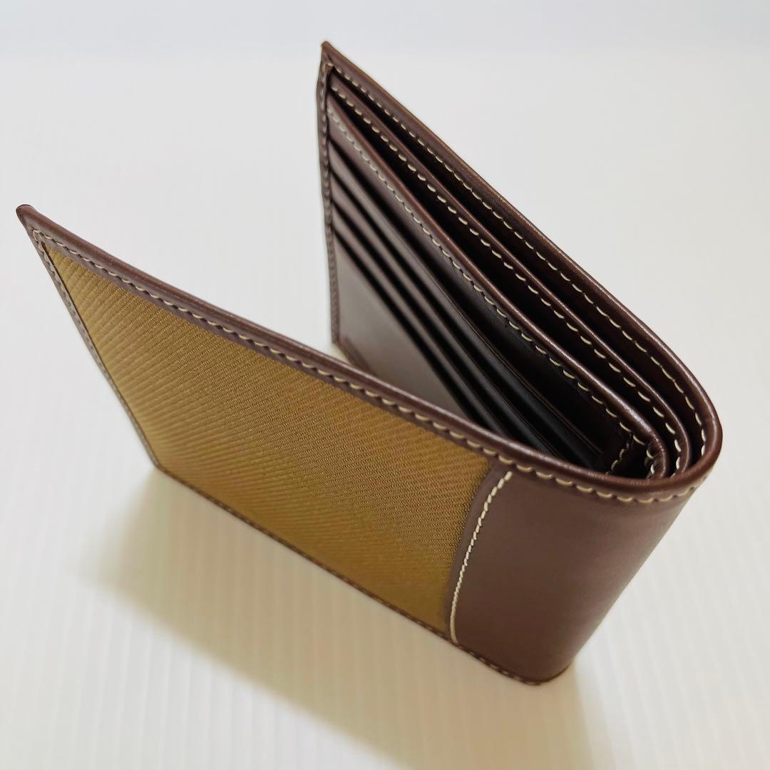 新品未使用【ハンティングワールド】二つ折り財布 キャンバスレザー ベージュ