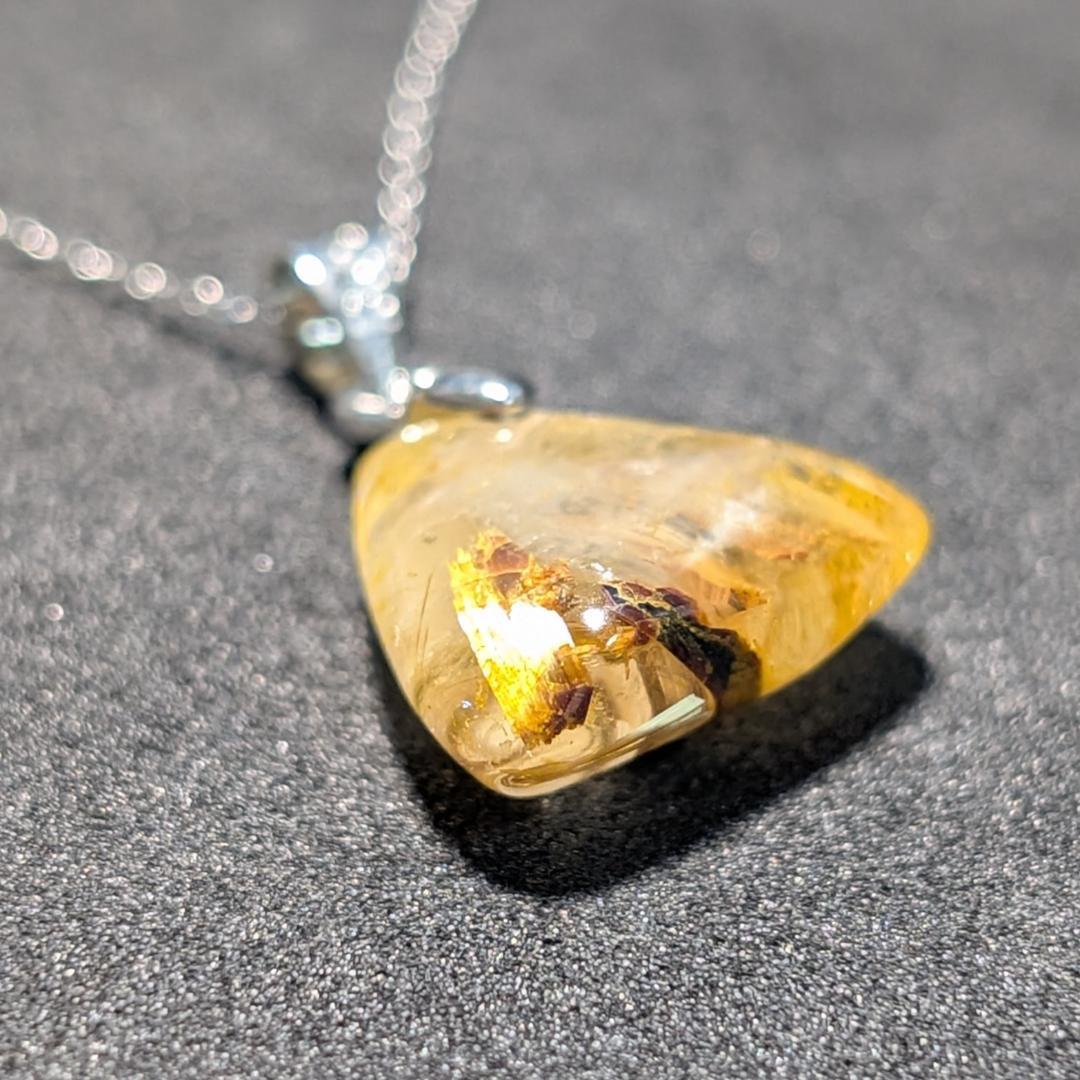 一点物 黄金オーラ 太陽放射ルチルペンダント チェーン50cm付 SV925