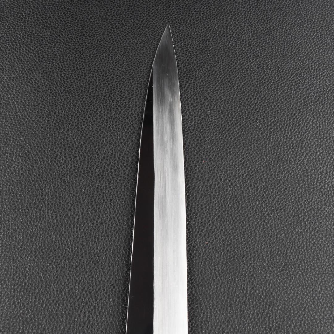 11111フグ引 柳刃包丁 尺寸 鏡面仕上げ 刃は究極の切れ味 黒檀黒水牛八角柄