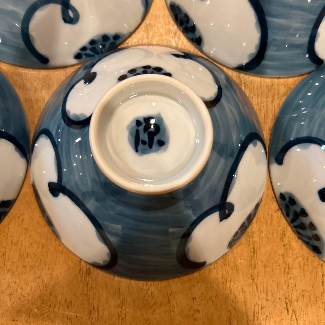 有田焼　源右衛門 染付梅紋 飯碗 五個