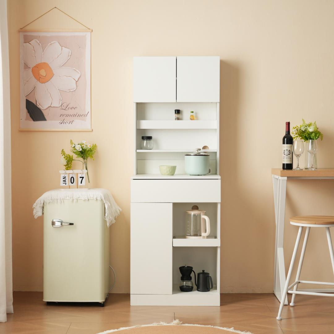タイムセール！キャビネット　キッチン収納　レンジボード　家電収納　WHITE