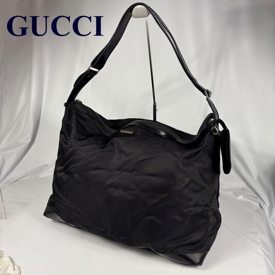 グッチ 大容量ボストンバッグ 　トラベルバッグ 　ナイロン×レザー　ブラック