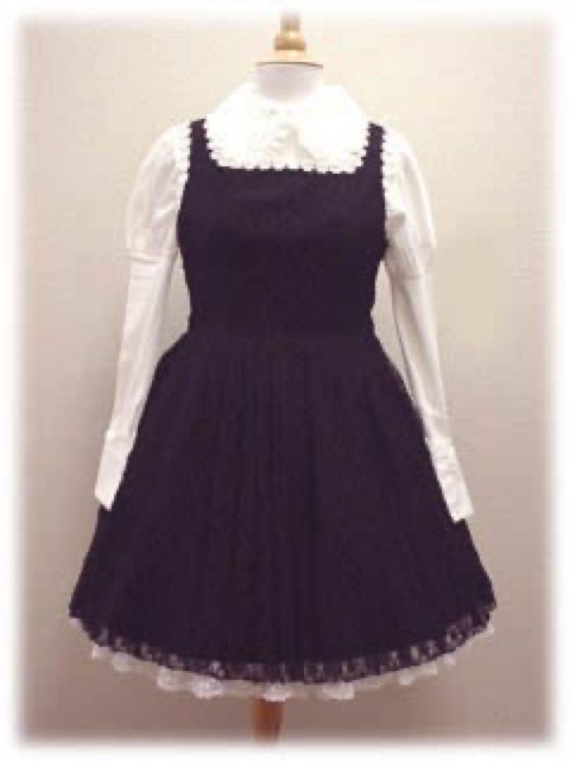 レースプリーツジャンパースカート　黒