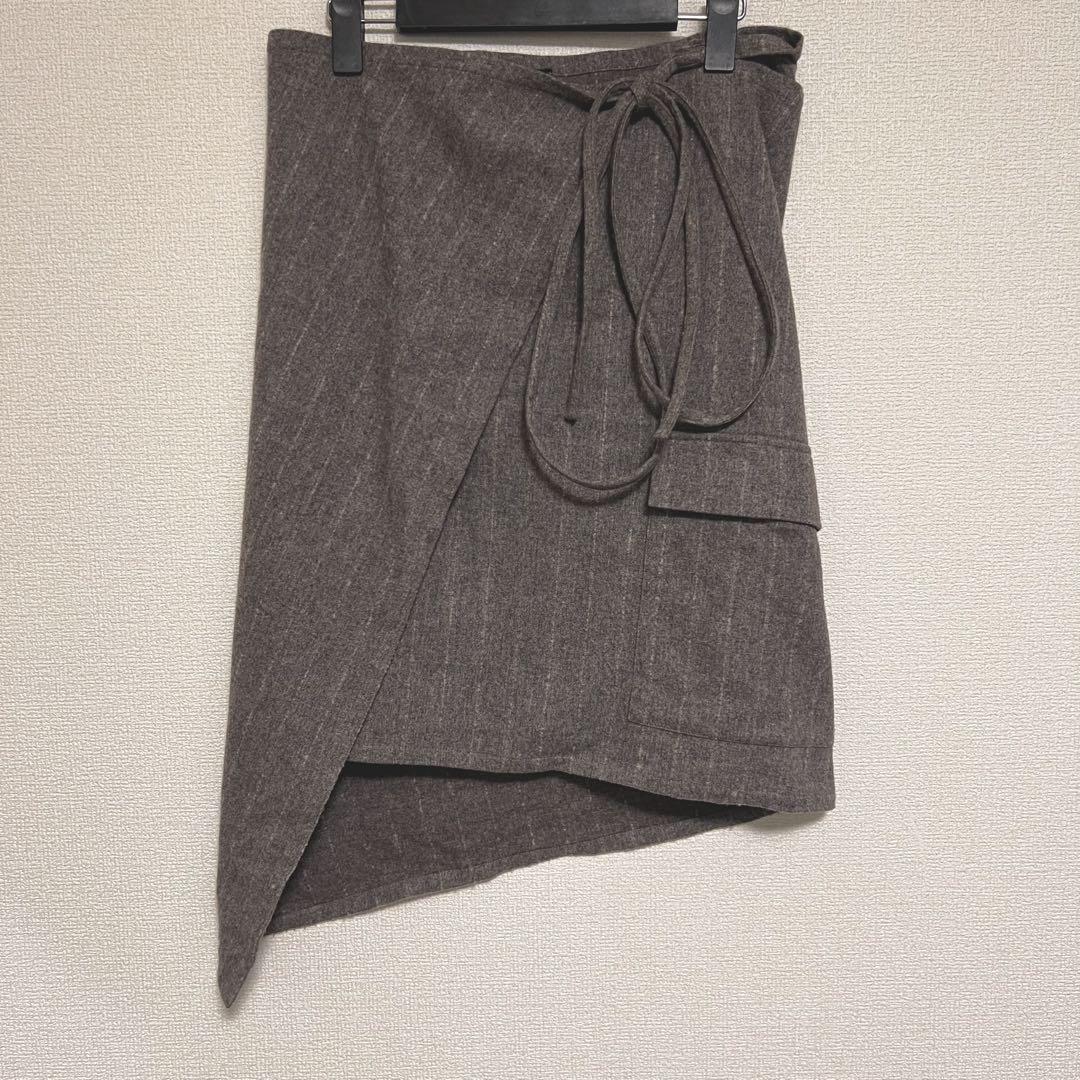 アンドゥムルメステール　変形巻きスカート　ブラウン　ウール