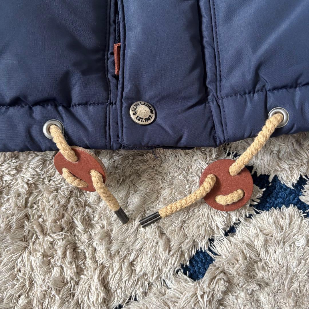 【極美品✨】ポロラルフローレン　ダウンベスト　フード　レザー　ポニー刺繍　紺色