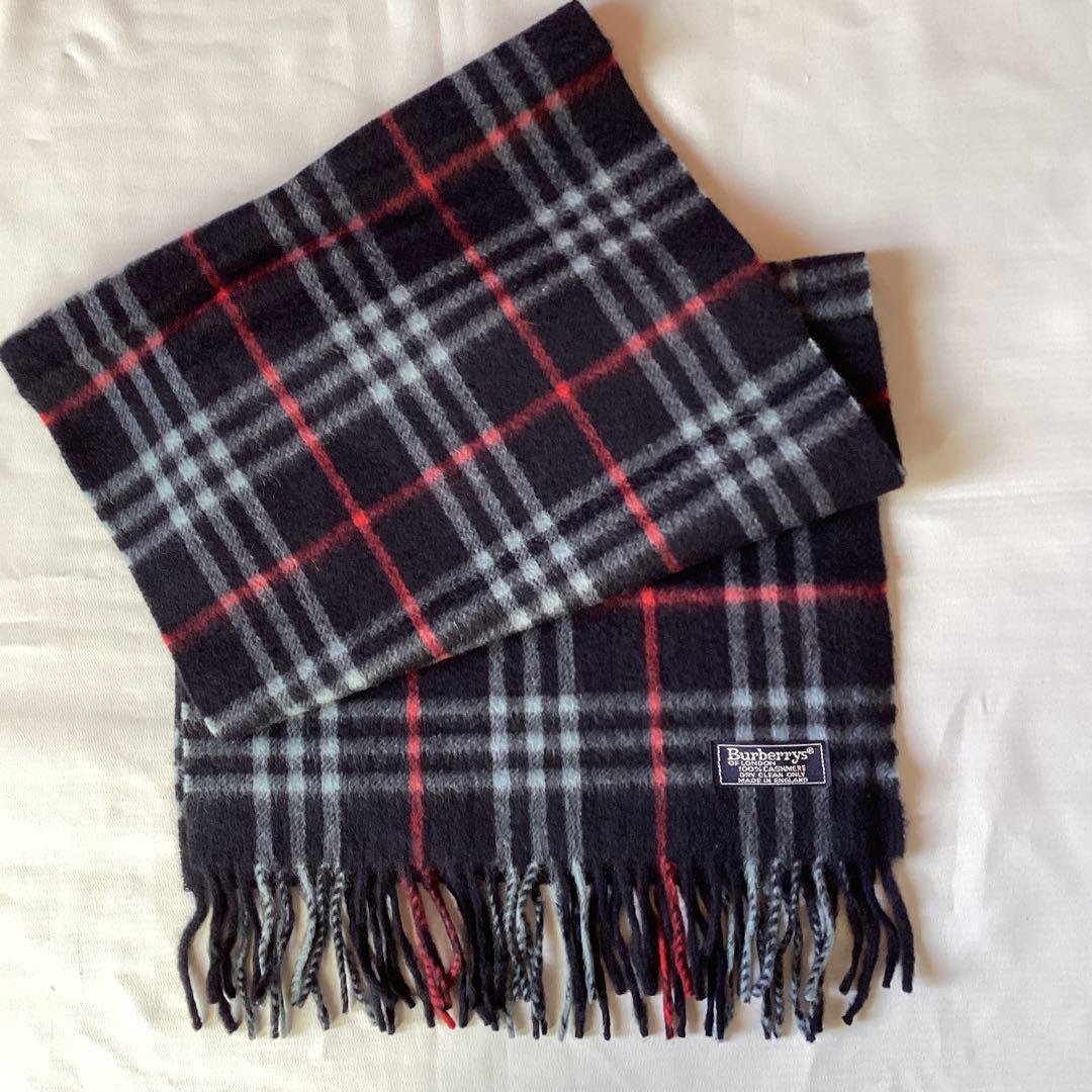 バーバリー　カシミヤマフラー【ネービー】