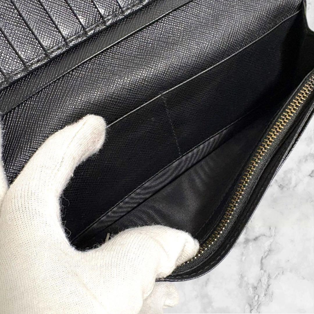 美品✨PRADA プラダ 長財布 二つ折り財布 サフィアーノ ブラック 黒