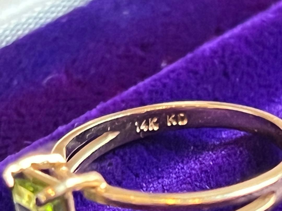 14金14K グリーン天然石 ストーン　エメラルドカット ゴールドリング指輪