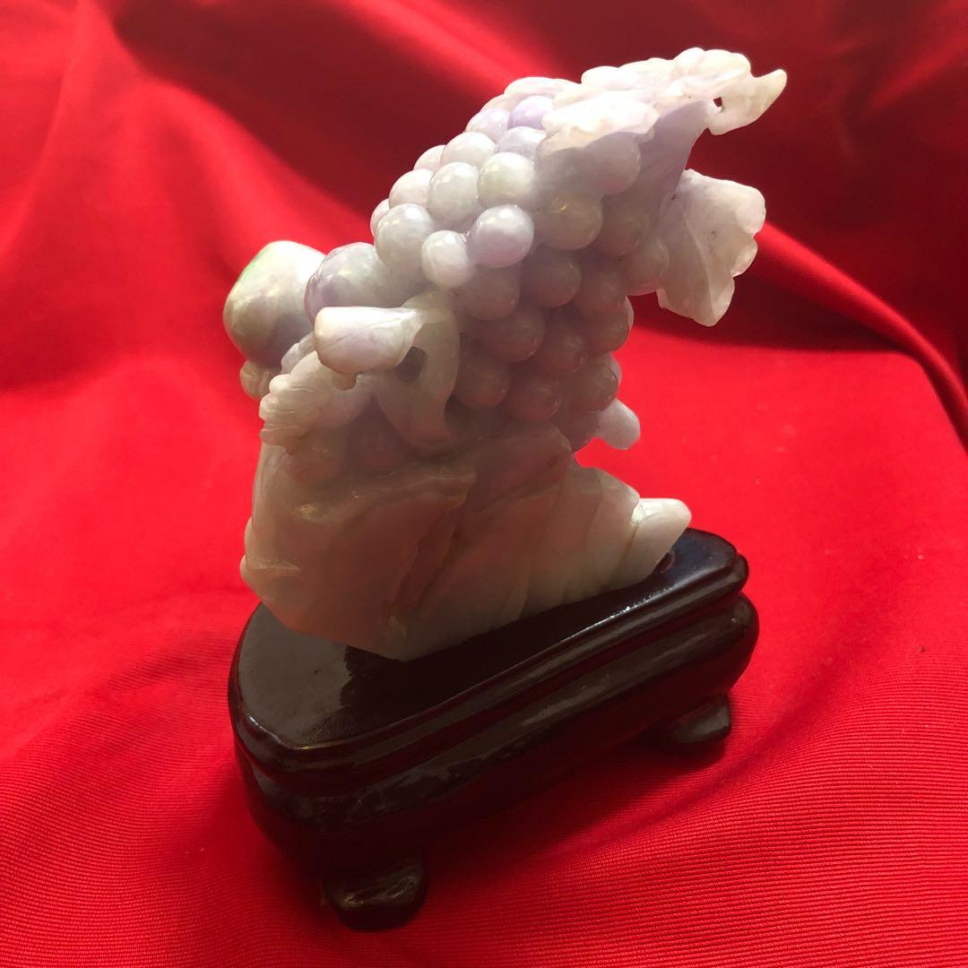 【特大！抜群の透明度！】ラベンダー翡翠  中国美術品(葡萄) 一級品