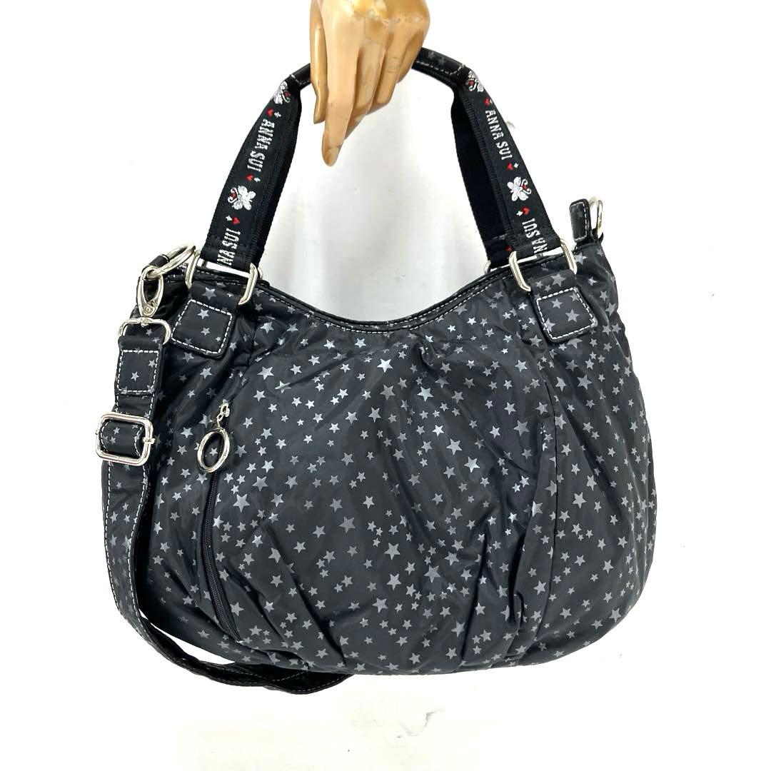 大人気☆ANNA SUI☆アナスイ☆トートバッグ☆2way☆星柄☆ナイロン☆黒！