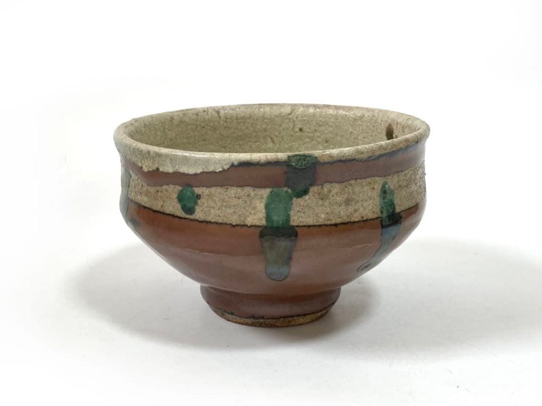 陶芸家　作家物　作者不明　濱田庄司　？　赤絵　柿釉青差　茶碗　抹茶碗　民芸　益子