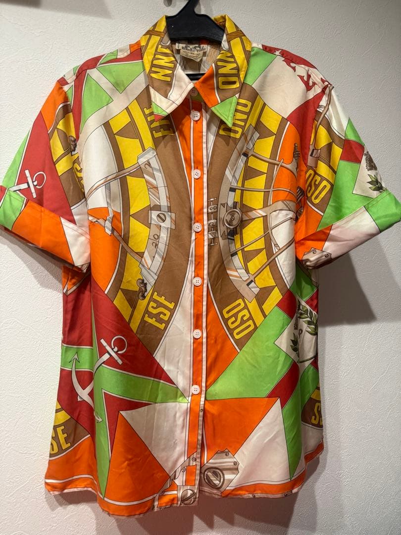 オールド　HERMES 幾何学模様 半袖シャツ