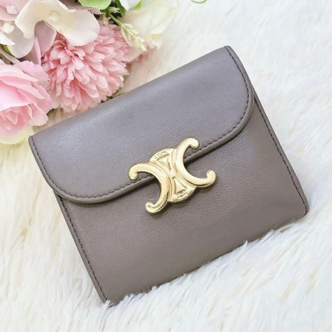 美品✨CELINE トリオンフ スモールフラップウォレット 三つ折り グレージュ
