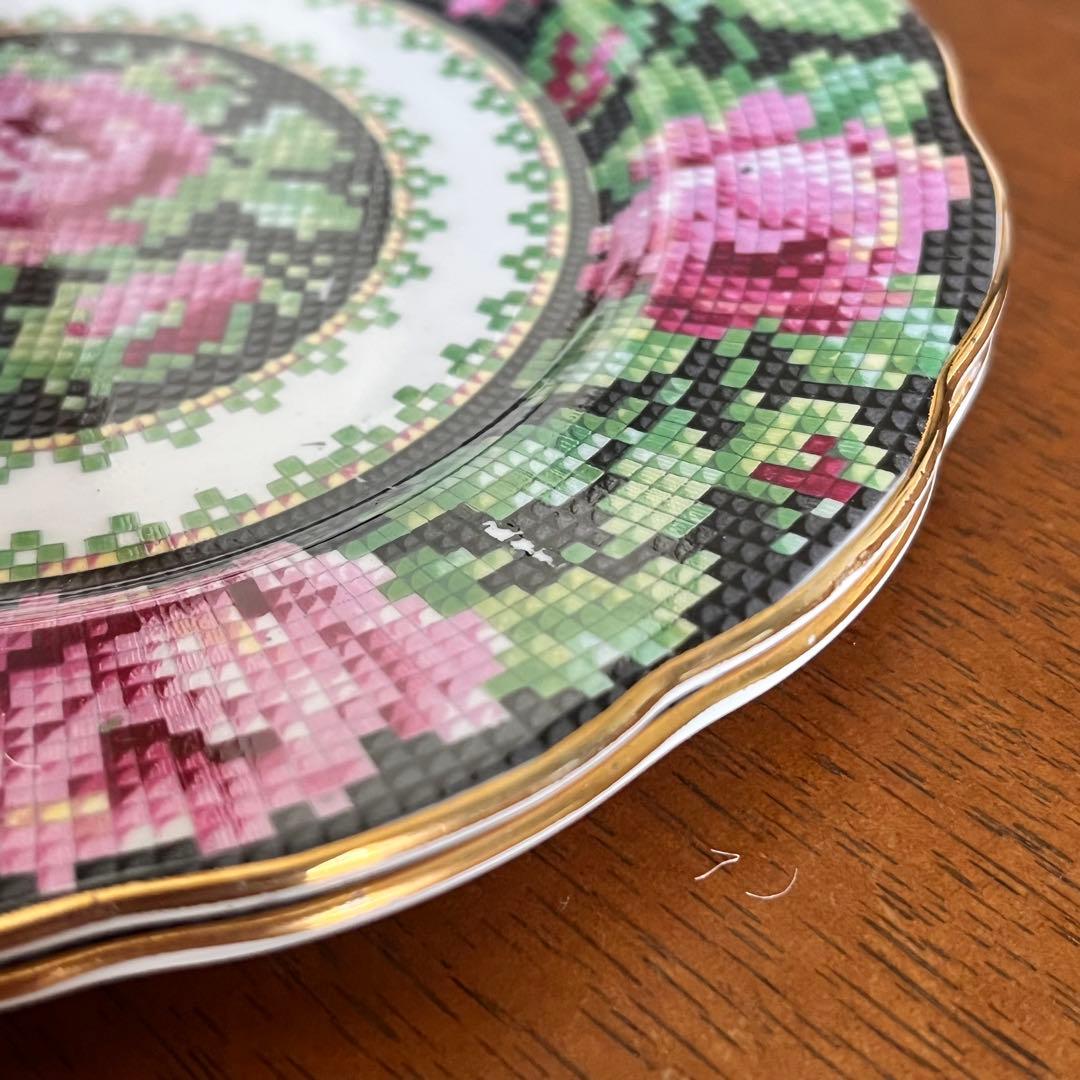 【レア美品】英国ビンテージ★ニードルポイント★ケーキ皿　2枚