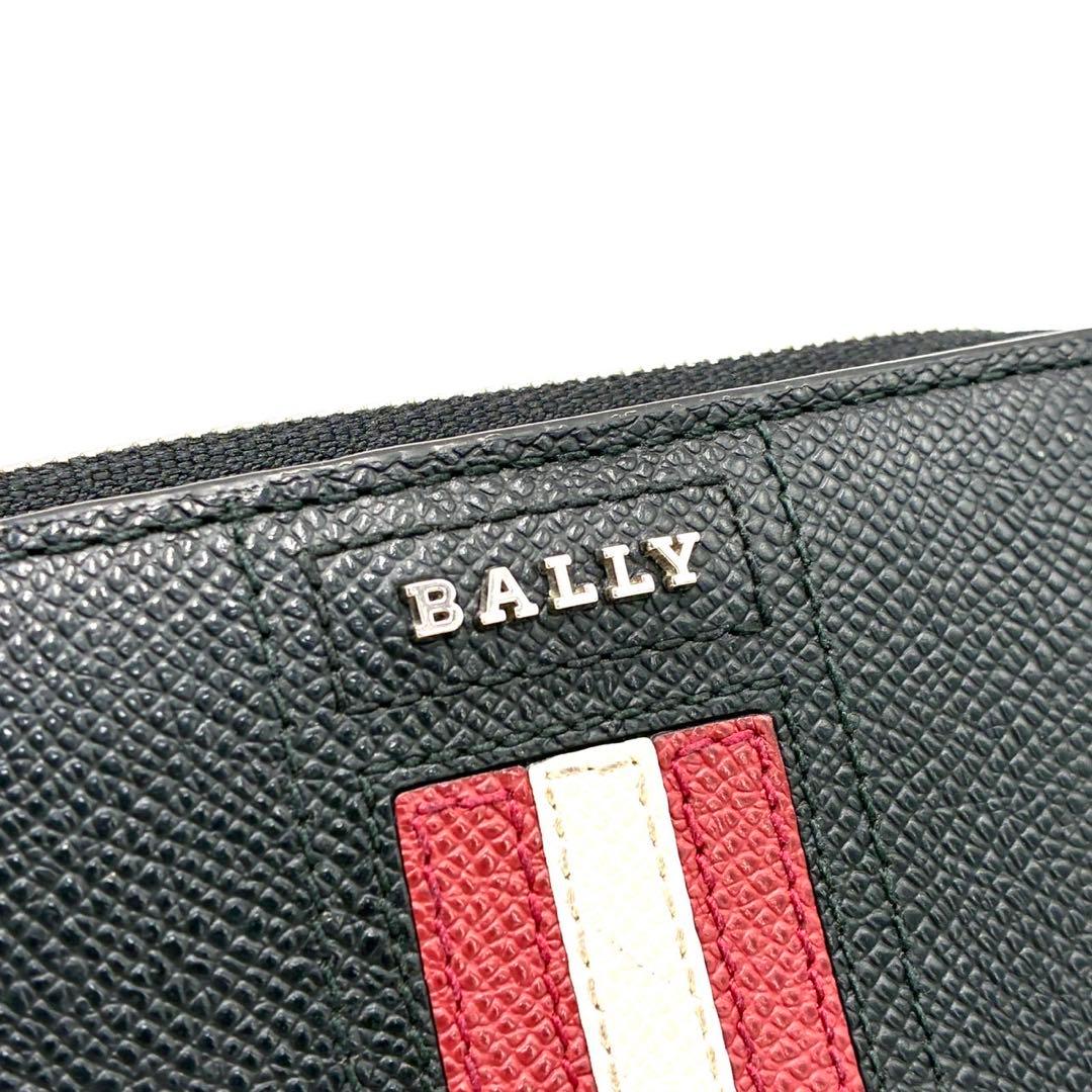 【美品】バリー コンパクトウォレット 折り財布 L字ファスナー ストライプ 黒