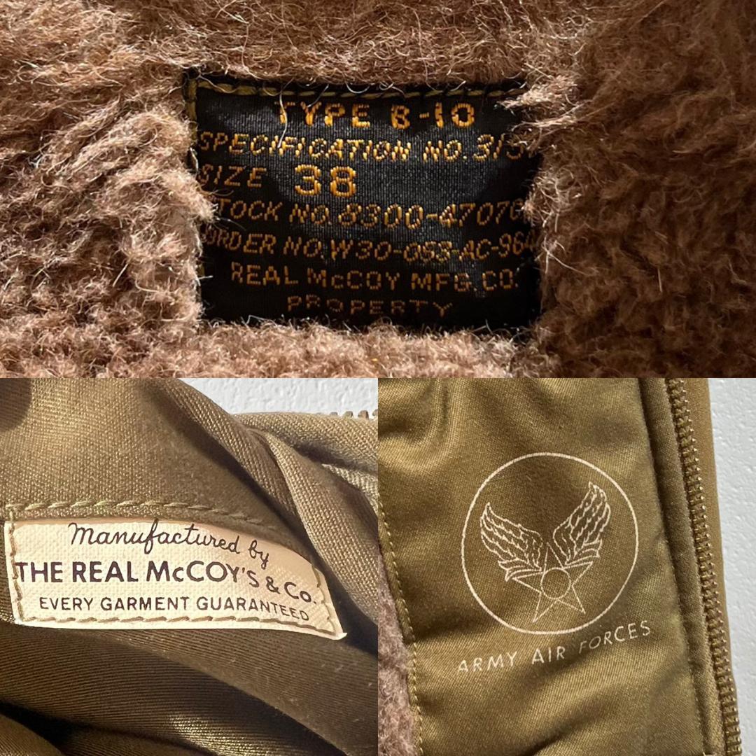 美品　リアルマッコイズ　B-10　フライトジャケット　ムートン襟　アルパカ