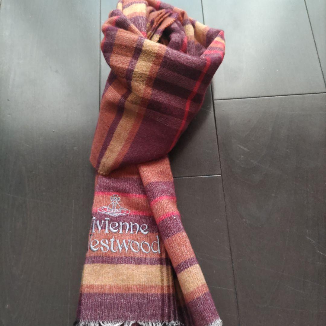 【新品未使用】ヴィヴィアンウエストウッド チェック マフラー オーブ刺繍 薄手