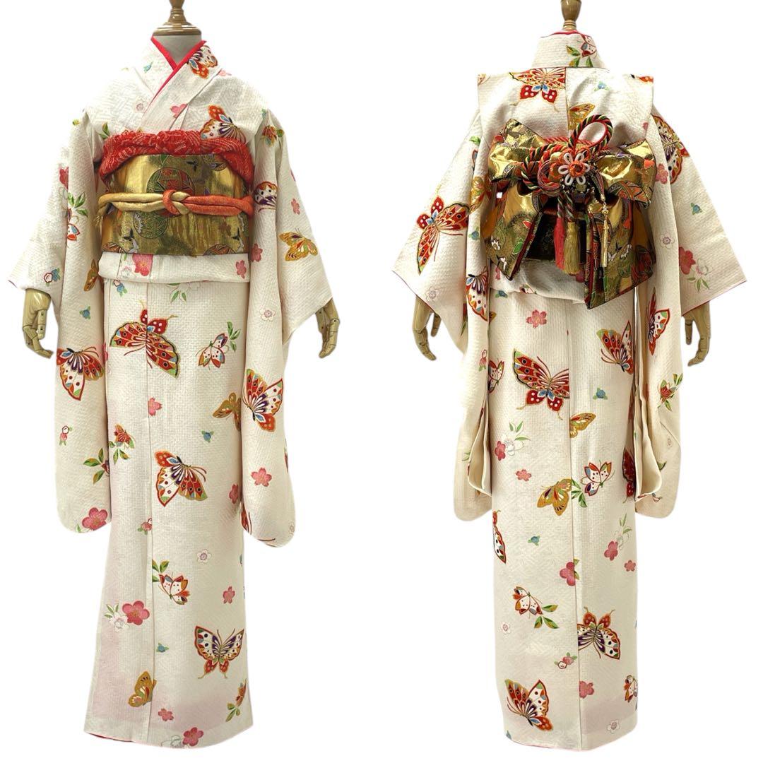 ◎mk-3293　女児　振袖　着物　ちょうちょ　　11-14