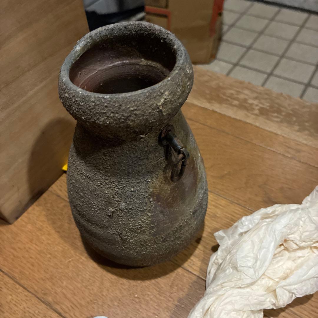 希少品道明　備前焼　金重道明　共箱　茶道具　花茶器　陶器